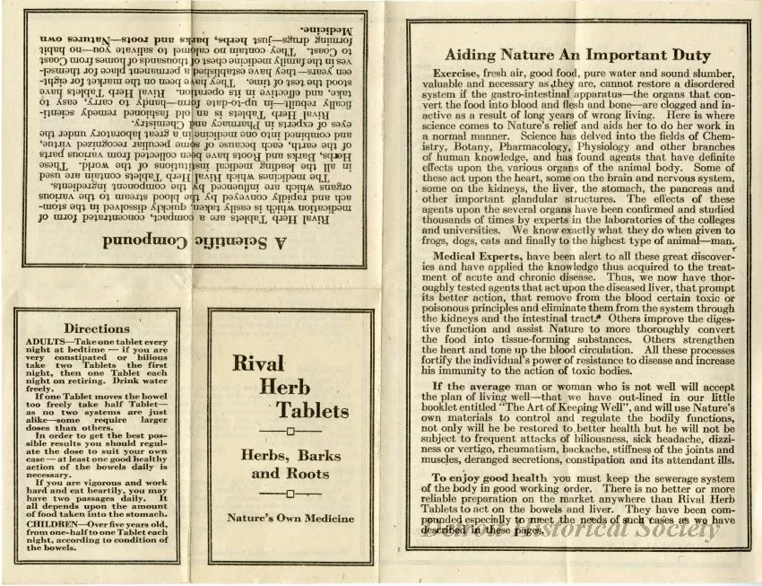 Instruction Sheet - Rival Herb Tablets; Herbs, Barks and Roots; Nature's Own Medicine