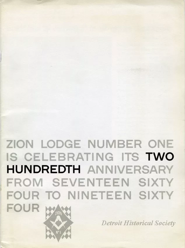 Booklet - Zion Lodge Number One Is Celebrating Its Two Hundredth Anniversary from Seventeen Sixty Four to Nineteen Sixty Four