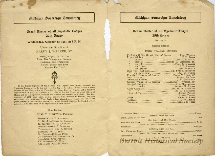 Program - 20th Degree, Revised Cast for October Class 1911