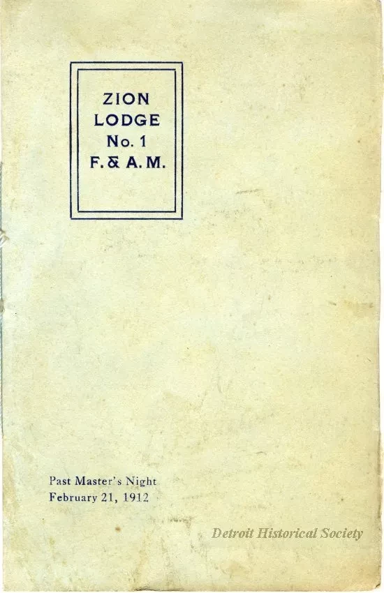 Program - Zion Lodge No. 1 F. & A.M. Past Master's Night, February 21, 1912