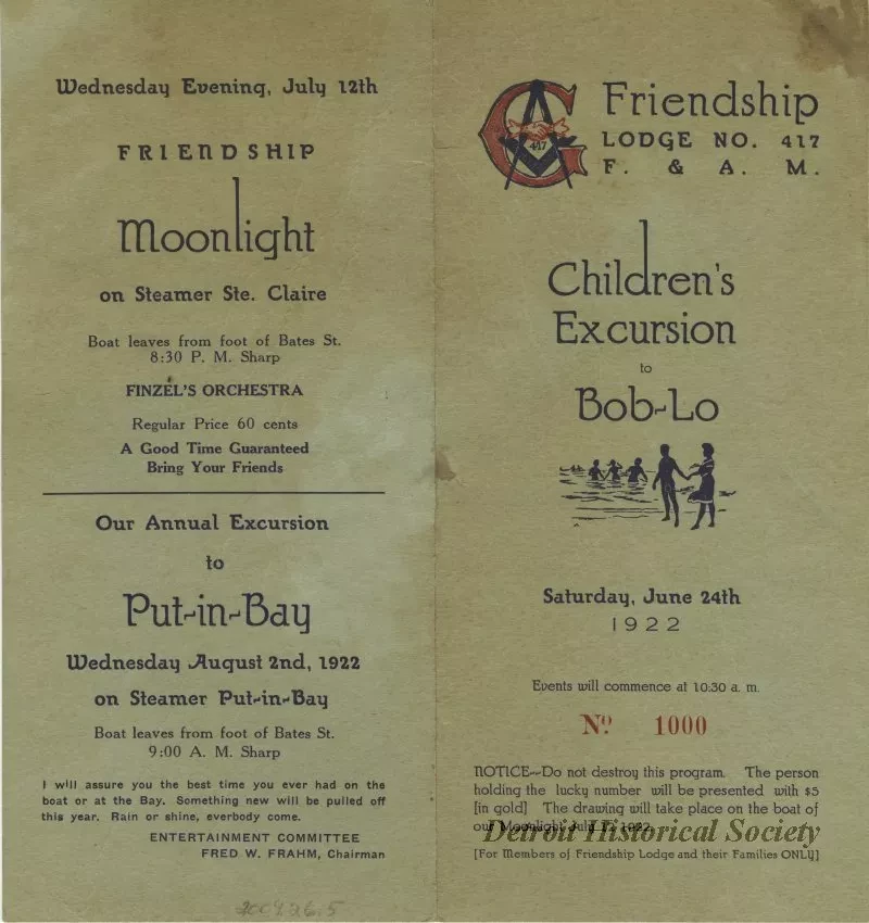 Program - Children's Excursion to Bob-Lo