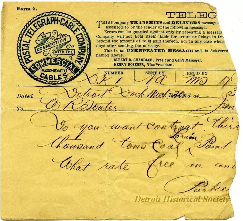 Telegram - Postal Telegraph Cable Company