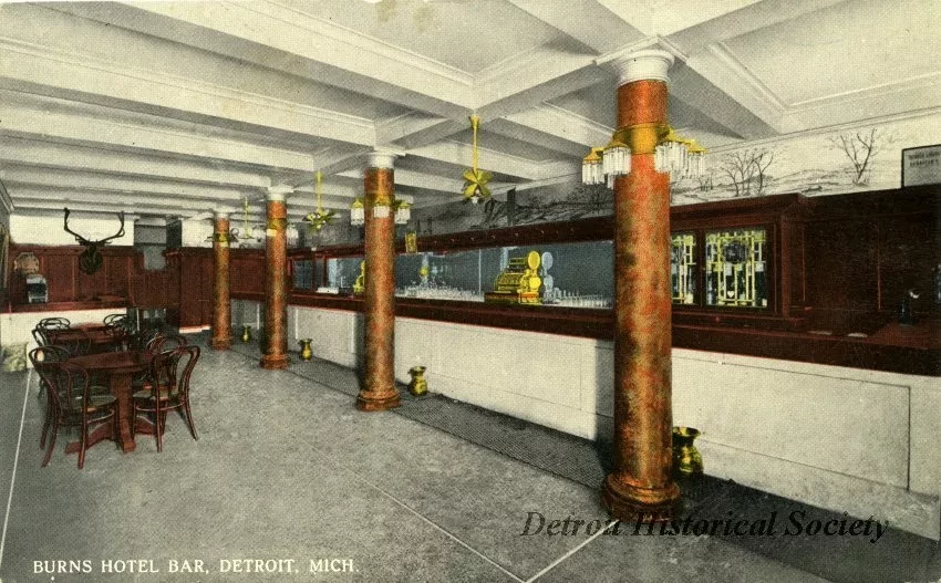 Postcard - Burns Hotel Bar, Detroit, Mich.