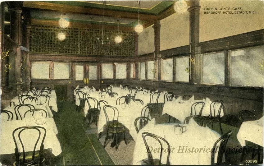 Postcard - Ladies & Gents Cafe, Berghoff Hotel, Detroit, Mich. - Ladies & Gents Cafe, Berghoff Hotel, Detroit, Mich.