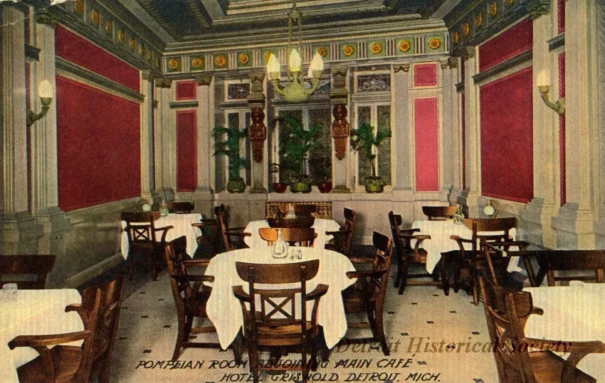Postcard - Pompeian Room Adjoining Main Cafe, Hotel Griswold, Detroit, Mich.