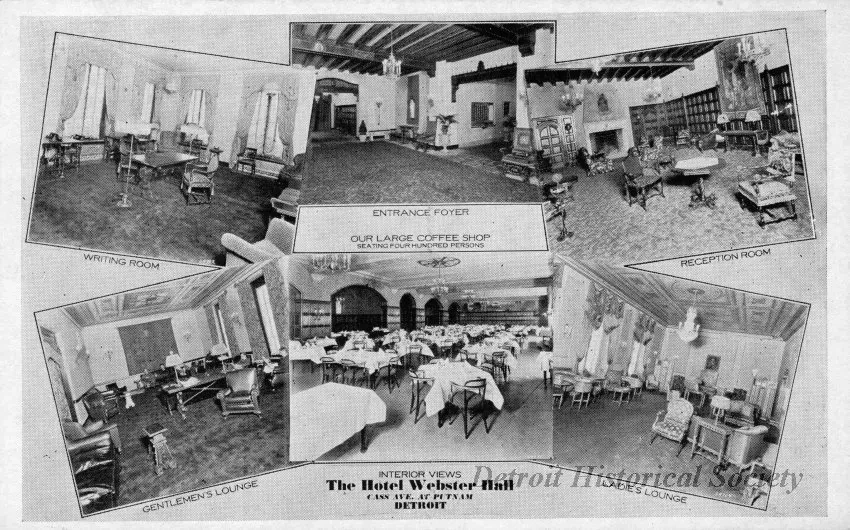 Postcard - Interior Views, The Hotel Webster Hall, Cass Ave. at Putnum, Detroit