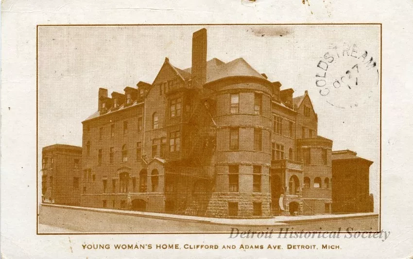 Postcard - Young Woman's Home, Clifford and Adams Ave. Detroit. Mich.