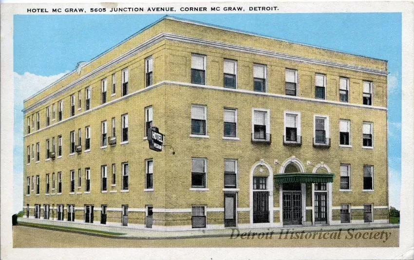 Postcard - Hotel McGraw, 5605 Junction Avenue, Corner McGraw, Detroit. - Hotel McGraw, Detroit