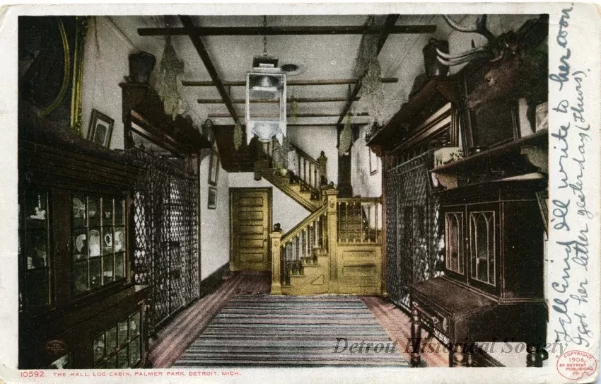 Postcard - The Hall, Log Cabin, Palmer Park, Detroit, Mich.