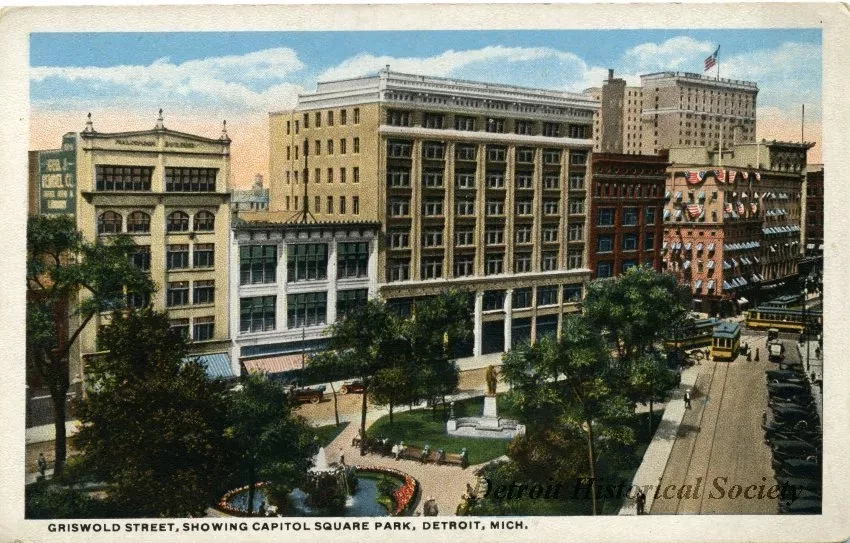 Postcard - Griswold Street, Showing Capitol Square Park, Detroit, Mich.