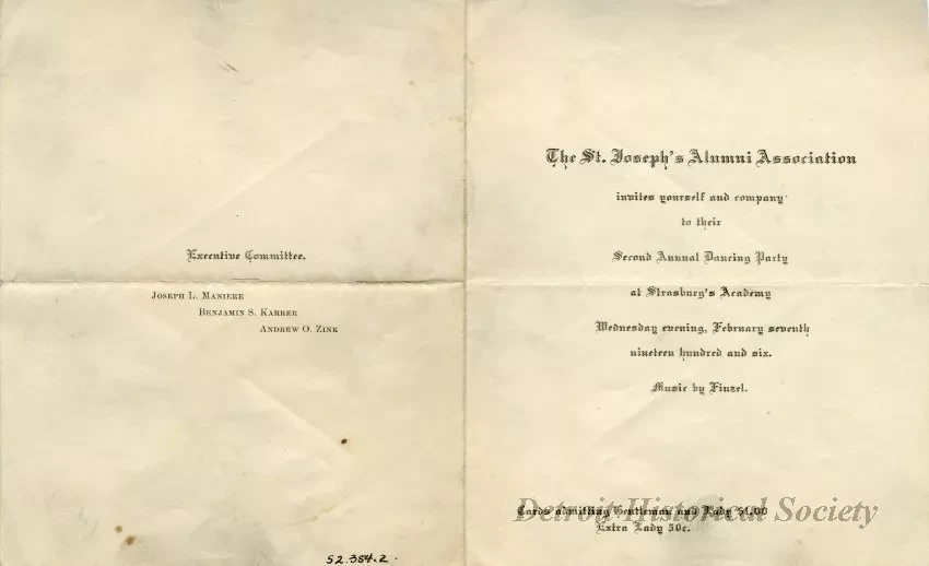 Invitation - St. Joseph's Alumni Association Second Annual Dancing Party