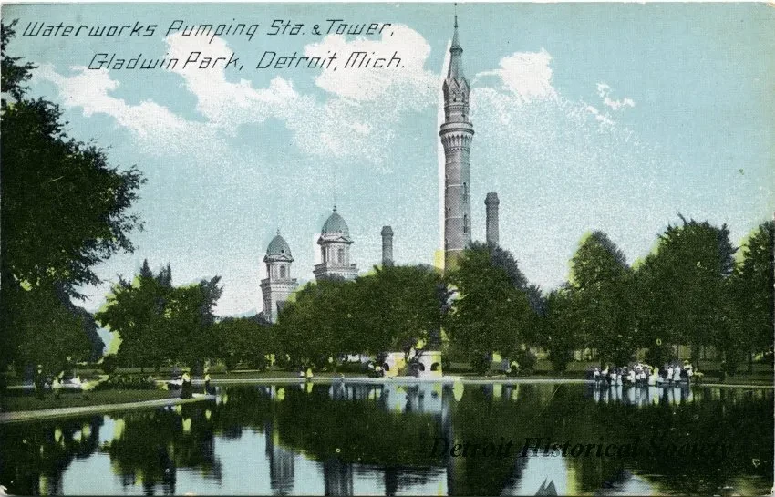 Postcard - Waterworks Pumping Sta. & Tower, Gladwin Park, Detroit, Mich. - Waterworks Pumping Sta. & Tower, Gladwin Park, Detroit, Mich.