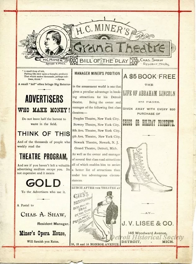 Program, Theater - H.C. Miner's Grand Theatre Bill of the Play