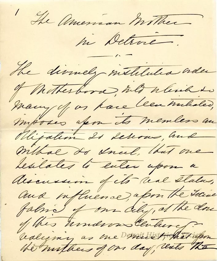 Letter - The American Mother in Detroit
