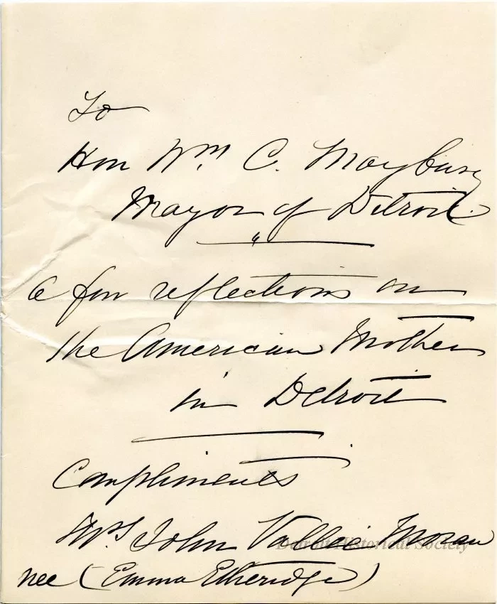 Letter - The American Mother in Detroit