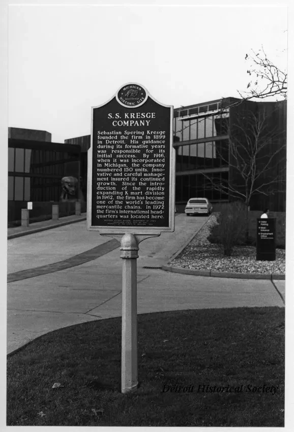 Print, Photographic - Marker in front of the main entrance of the Kresge International Headquarters