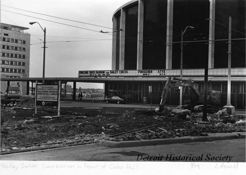 Print, Photographic - Trolley Station Construction in front of Cobo Hall