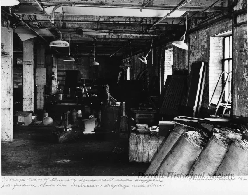 Print, Photographic - Storage room of tannery equipment and supplies for future use in museum displays and decor