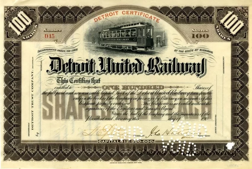 Certificate, Stock - Detroit United Railway