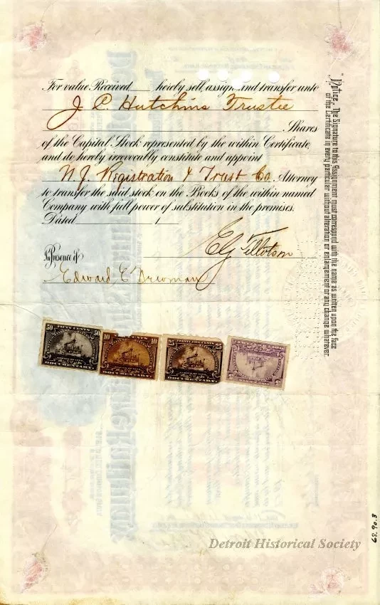 Certificate, Stock - Detroit & Port Huron Shore Line Railway