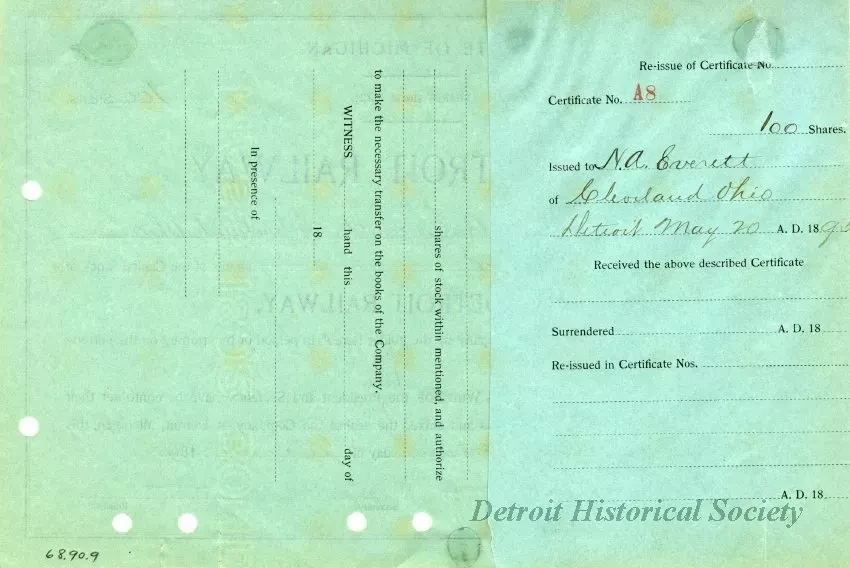 Certificate, Stock - Detroit United Railway