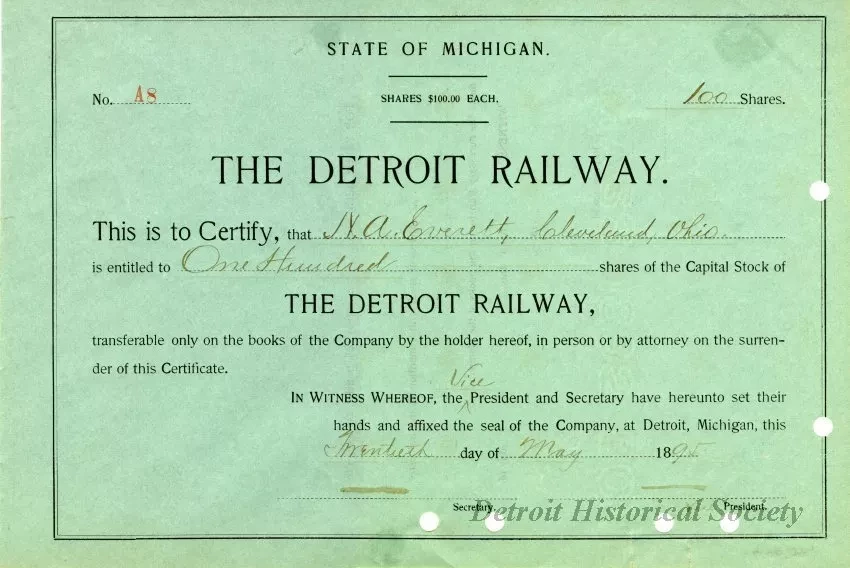 Certificate, Stock - Detroit United Railway