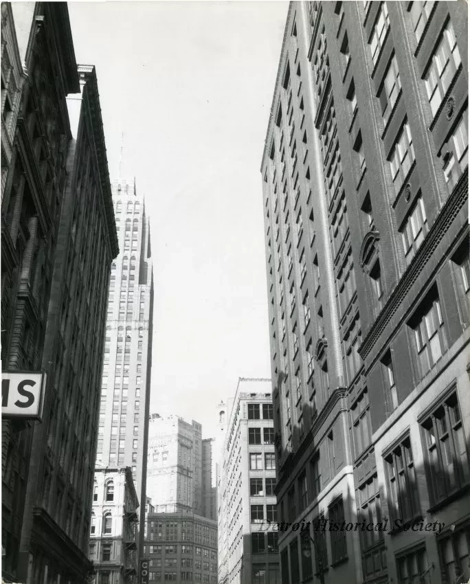 Print, Photographic - Looking West on Gratiot Ave. toward Woodward Ave. From Crosswalks at Farmer St. in Center of Gratiot Ave.