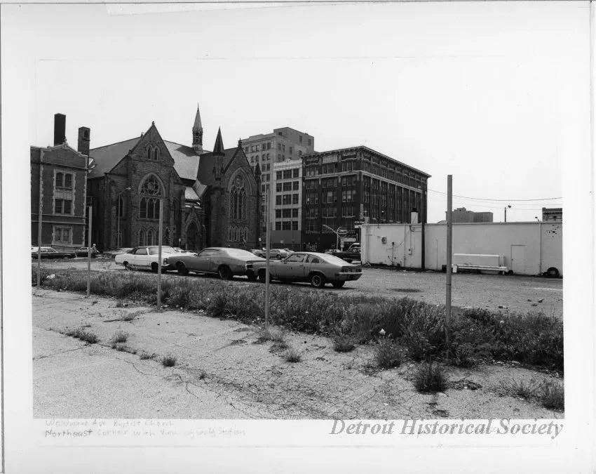 Print, Photographic - Woodward Ave Baptist Church, northeast corner with view of Gulf Station