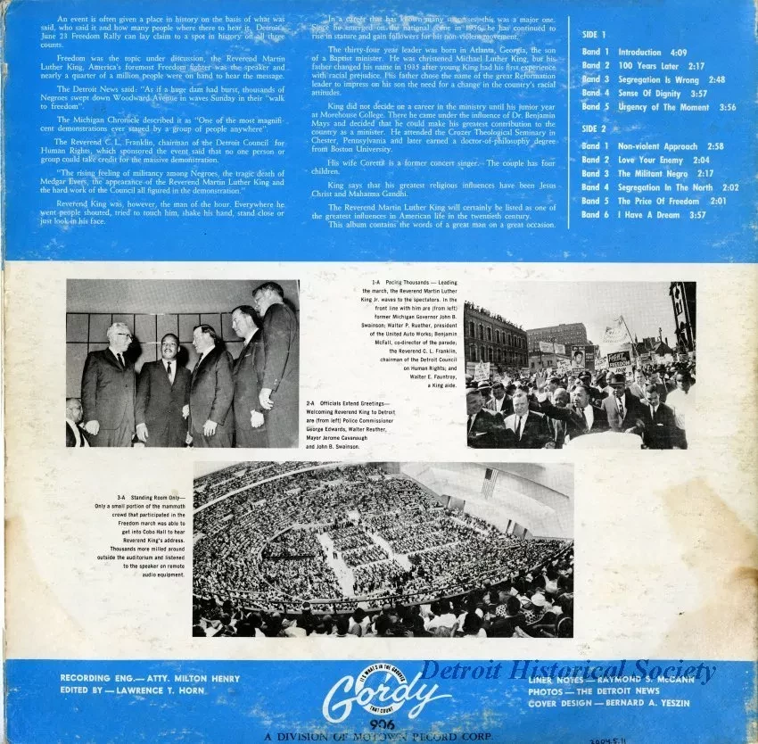 Album, Record - The Great March to Freedom, Rev. Martin Luther King Speaks, Detroit June 23, 1963
