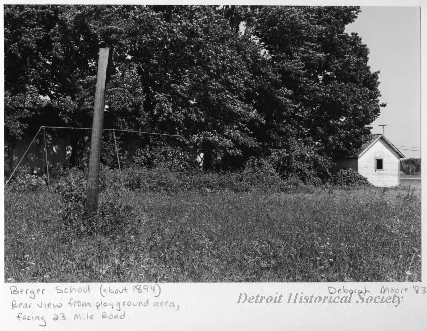 Print, Photographic - Berger School (about 1894), Rear view from playground area, facing 23 Mile Road