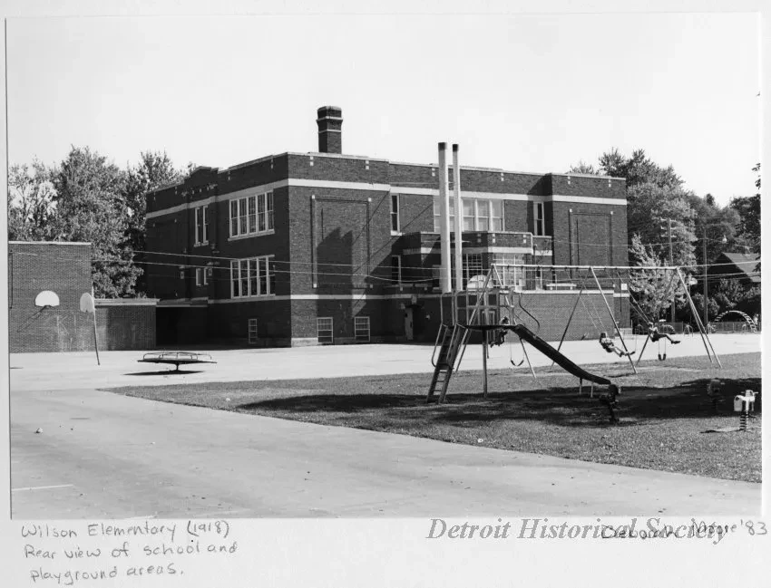 Print, Photographic - Wilson Elementary (1918), Rear view of school and playground areas.