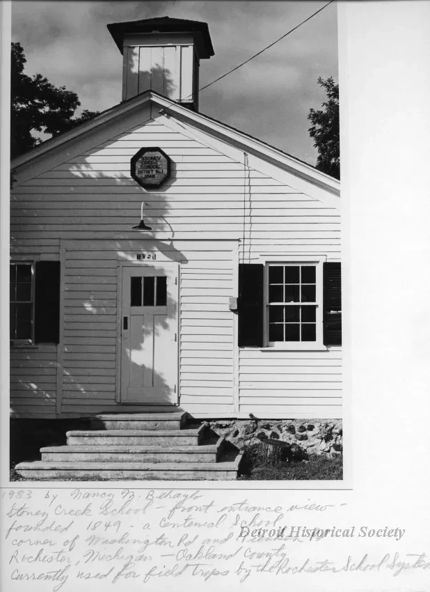 Print, Photographic - Stoney Creek School - front entrance view - founded 1849 - a centennial school