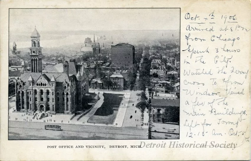 Postcard - Post Office and Vicinity, Detroit, Mich.