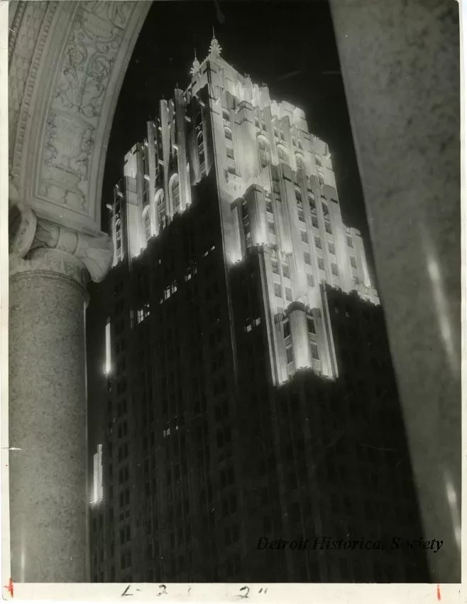Print, Photographic - Golden Tower of the Fisher Building at Night from General Motors Building