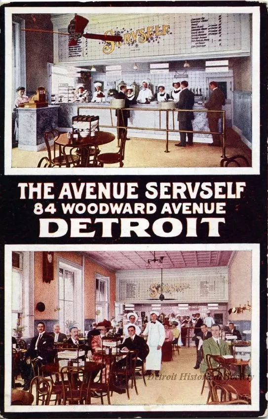 Postcard - The Avenue Servself, 84 Woodward Avenue, Detroit