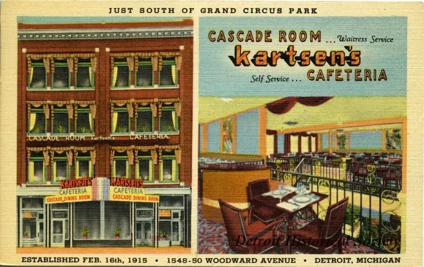 Postcard - Kartsen's
Cascade Room ... Waitress Service
Self Service ... Cafeteria