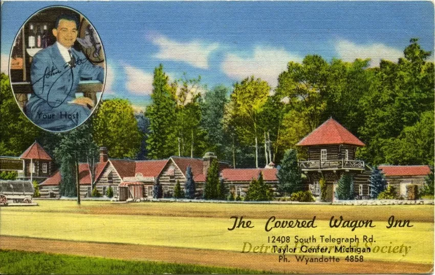 Postcard - The Covered Wagon Inn
12408 South Telegraph Rd., Taylor Center, Michigan
