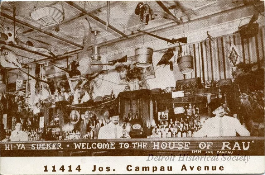 Postcard - Hi-Ya Sucker - Welcome to the "House of Rau" 11414 Jos. Campau Avenue