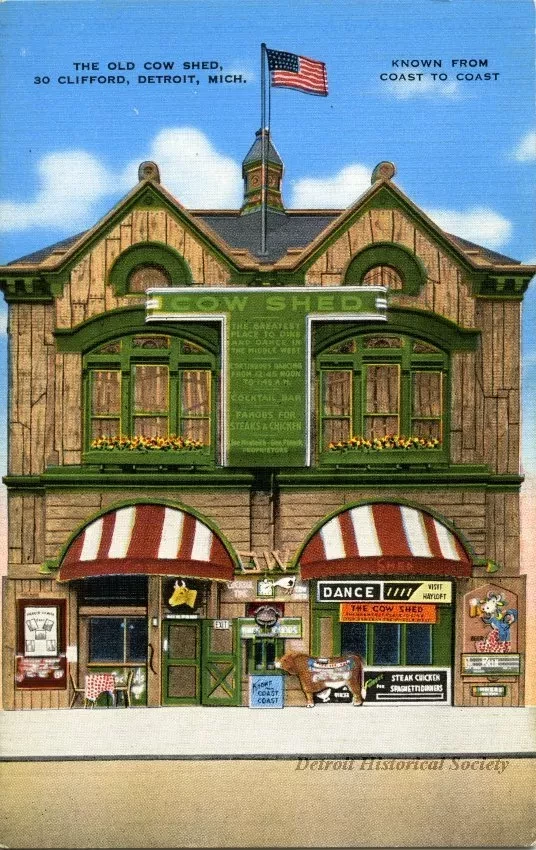Postcard - The Old Cow Shed, 30 Clifford, Detroit, Mich. Known from Coast to Coast