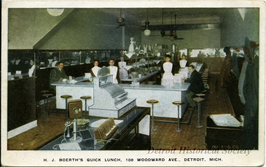 Postcard - H. J. Boerth's Quick Lunch, 108 Woodward Ave., Detroit, Mich.
