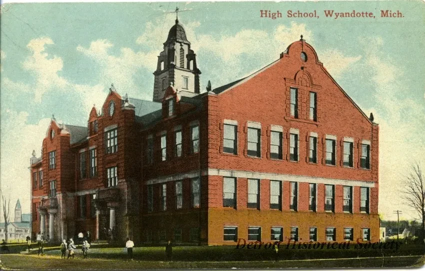 Postcard - High School, Wyandotte, Mich.