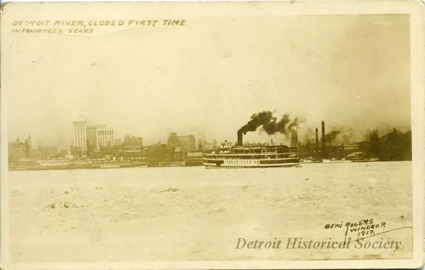 Postcard - Detroit River, Closed First Time in Fourteen Years