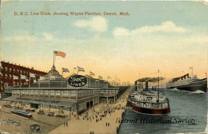 Postcard - D. & C. Line Dock,. showing Wayne Pavilion, Detroit, Mich.