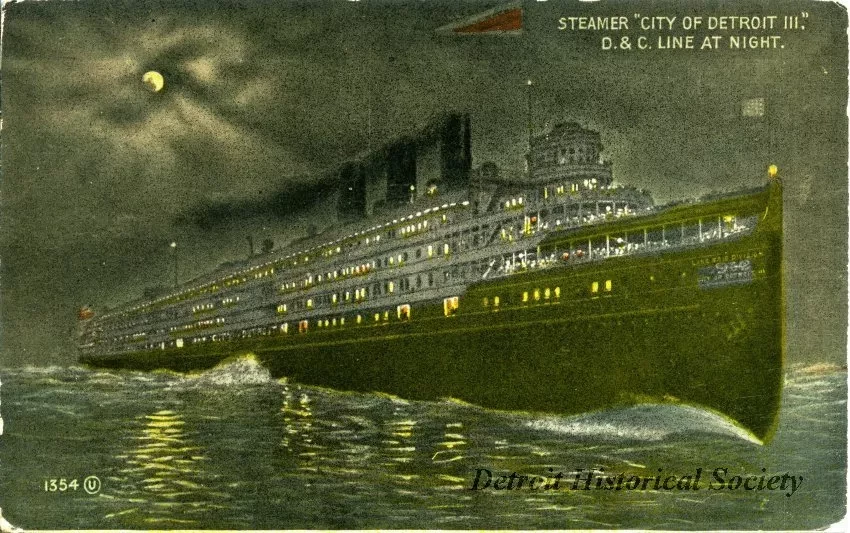 Postcard - Steamer "City of Detroit III", D. & C. Line at Night.