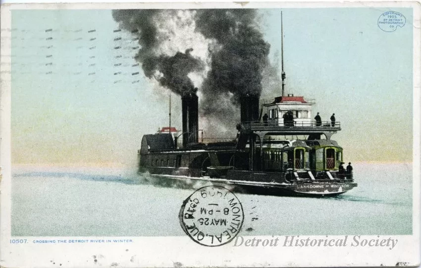 Postcard - Crossing the Detroit River in Winter.