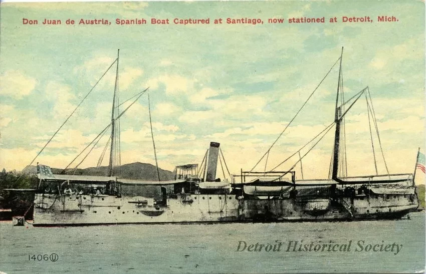 Postcard - Don Juan de Austria, Spanish Boat Captures at Santiago, now stationed at Detroit, Mich.