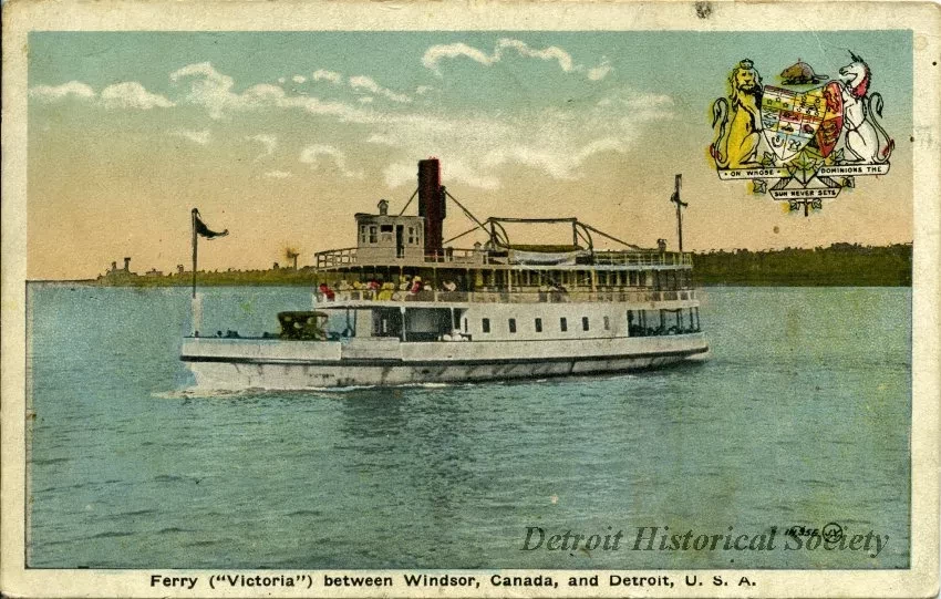 Postcard - Ferry ("Victoria") between Windsor, Canada, and Detroit, U.S.A.