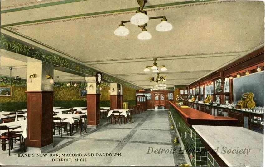 Postcard - Kane's New Bar, Macomb and Randolph, Detroit, Mich.