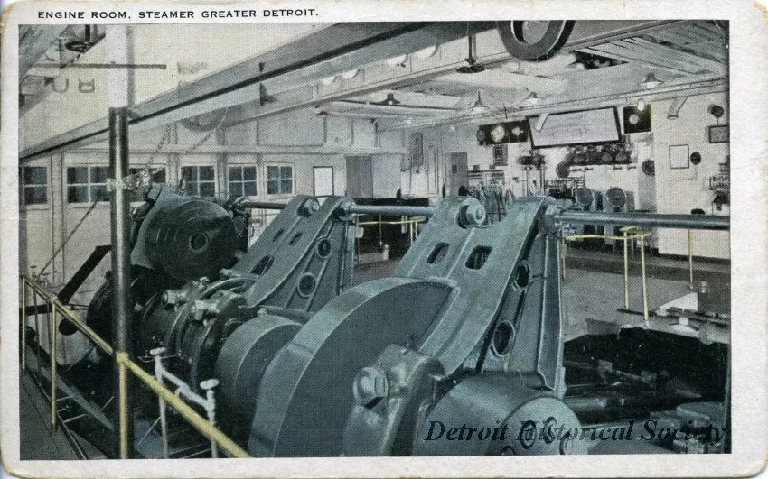 Postcard - Engine Room, Steamer Greater Detroit.