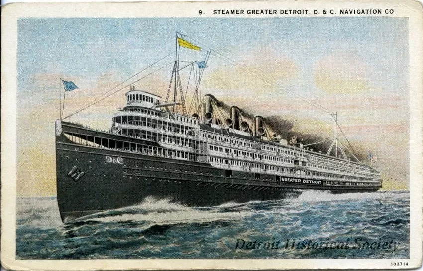 Postcard - Steamer Greater Detroit, D. & C. Navigation Co.